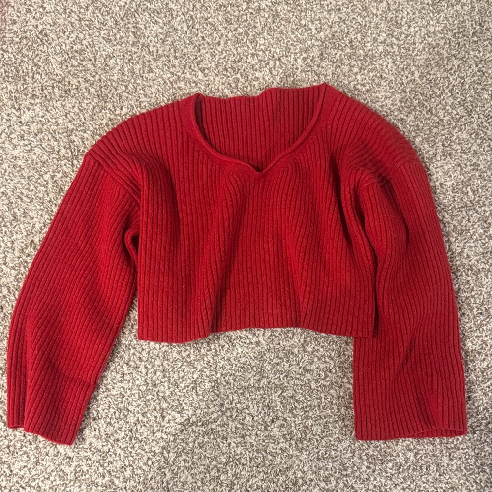 Women's Red Ribbed Sweater